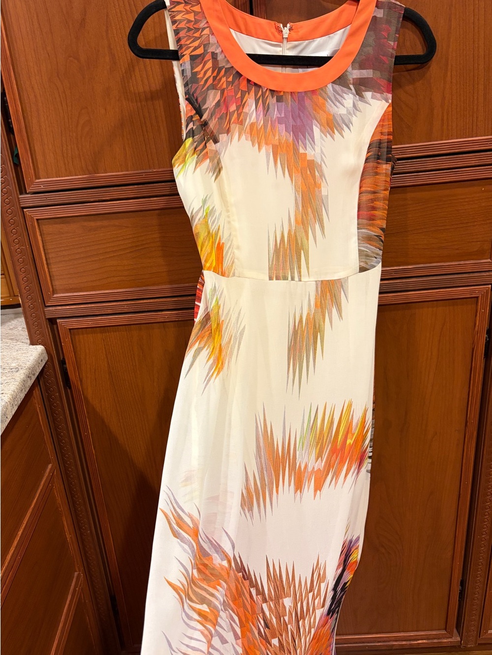 Patrizia Luca Cream Dress with Orange and Multicolor Abstract Print